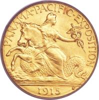 United States coin 2 1/2 Dollars - PanamaPacific Exposition (1915) obverse obverse of 2 1/2 Dollars - PanamaPacific Exposition (1915) coin with KM# 137 from United States. Inscription: PANAMA-PACIFIC · EXPOSITION 1915 S