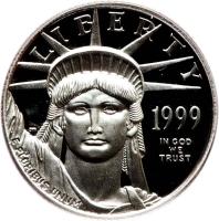 obverse of 10 Dollars - Vistas of Liberty: Southeastern Wetlands - American Platinum Eagle Bullion (1999) coin with KM# 301 from United States. Inscription: LIBERTY 1999 IN GOD WE TRUST E PLURIBUS UNUM