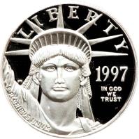obverse of 50 Dollars - American Platinum Eagle Bullion (1997 - 2009) coin with KM# 285 from United States. Inscription: LIBERTY 1997 IN GOD WE TRUST E PLURIBUS UNUM