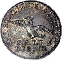 reverse of 5 Cents - Half Dime (1792) coin with KM# 5 from United States. Inscription: UNI · STATES OF AMERICA HALF DISME *