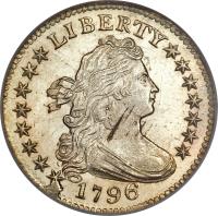 obverse of 1 Dime - Draped Bust Dime; Small eagle (1796 - 1797) coin with KM# 24 from United States.