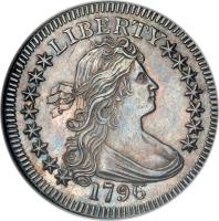 obverse of 1/4 Dollar - Draped Bust Quarter; Small eagle (1796) coin with KM# 25 from United States.