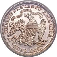 reverse of 1/4 Dollar - Seated Liberty Quarter; With motto; With date arrows (1873 - 1874) coin with KM# 106 from United States. Inscription: UNITED STATES OF AMERICA IN GOD WE TRUST QUAR.DOL