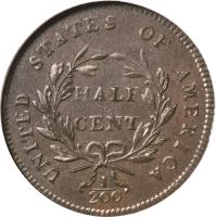 reverse of 1/2 Cent - Liberty Cap Half Cent (1794 - 1797) coin with KM# 14 from United States.