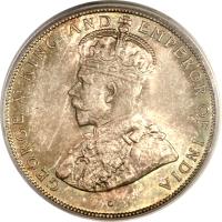 obverse of 50 Cents - George V (1911 - 1919) coin with KM# 18 from Belize. Inscription: · GEORGE V KING AND EMPEROR OF INDIA