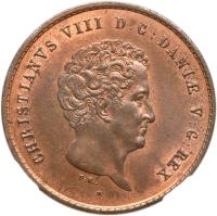 Denmark coin 2 Rigsbankskilling - Christian VIII (1842) obverse obverse of 2 Rigsbankskilling - Christian VIII (1842) coin with KM# 728 from Denmark. Inscription: CHRISTIANVS VIII D:G:DANIÆ V:G:REX F.K.
