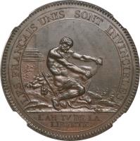 obverse of 5 Sols (1792) coin with KM# Tn35 from France. Inscription: LES FRANÇAIS UNIS SONT INVINCIBLES L'AN IV DE LA LIBERTÉ