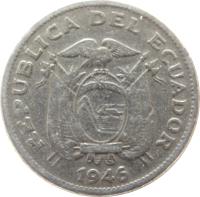 Ecuador coin 1 Sucre (1937 - 1946) obverse obverse of 1 Sucre (1937 - 1946) coin with KM# 78 from Ecuador. Inscription: REPUBLICA DEL ECUADOR 1946