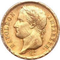 obverse of 40 Francs - Napoleon I (1807 - 1808) coin with KM# 688 from France. Inscription: NAPOLEON EMPEREUR.