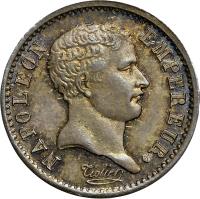 France coin 1/4 Franc - Napoleon I (1807) obverse obverse of 1/4 Franc - Napoleon I (1807) coin with KM# 677 from France. Inscription: NAPOLEON EMPEREUR. Tiolier