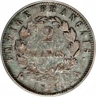 France coin 2 Francs - Napoleon I (1815) reverse reverse of 2 Francs - Napoleon I (1815) coin with KM# 703 from France. Inscription: EMPIRE FRANCAIS 2 FRANCS 1815.