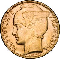 France coin 100 Francs (1929 - 1936) obverse obverse of 100 Francs (1929 - 1936) coin with KM# 880 from France. Inscription: REPVBLIQUE FRANÇAISE