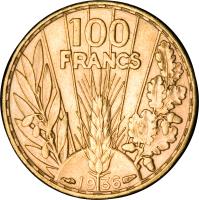 reverse of 100 Francs (1929 - 1936) coin with KM# 880 from France. Inscription: 100 FRANCS 1936