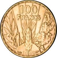 France coin 100 Francs (1929 - 1936) reverse reverse of 100 Francs (1929 - 1936) coin with KM# 880 from France. Inscription: 100 FRANCS 1936