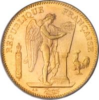 France coin 50 Francs (1878 - 1904) obverse obverse of 50 Francs (1878 - 1904) coin with KM# 831 from France. Inscription: RÉPUBLIQUE FRANÇAISE