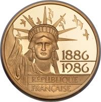 obverse of 100 Francs - Statue of Liberty (1986) coin with KM# 960b from France. Inscription: 1886 1986 RÉPUBLIQUE FRANÇAISE