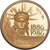 France coin 100 Francs - Statue of Liberty (1986) obverse obverse of 100 Francs - Statue of Liberty (1986) coin with KM# 960b from France. Inscription: 1886 1986 RÉPUBLIQUE FRANÇAISE