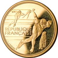 obverse of 500 Francs - Speed Skating (1990) coin with KM# 985 from France. Inscription: REPUBLIQUE FRANCAISE J.JIMENEZ