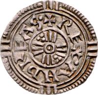 Hungary coin 1 Denar - András I (1046 - 1060) obverse obverse of 1 Denar - András I (1046 - 1060) coin with EH# 5 from Hungary. Inscription: REX ANDREAS