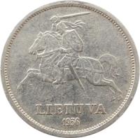 obverse of 5 Litai - Jonas Basanavičius (1936) coin with KM# 82 from Lithuania. Inscription: LIETUVA 1936