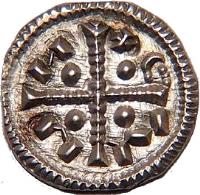 obverse of 1 Denar - Coloman (1095 - 1116) coin with EH# 31 from Hungary.