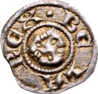 obverse of Bracteata - Béla III / Béla IV (1180 - 1240) coin with EH# 118 from Hungary. Inscription: REX BELA