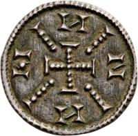 Hungary coin 1 Denar - Géza II (1141 - 1162) obverse obverse of 1 Denar - Géza II (1141 - 1162) coin with EH# 70 from Hungary.