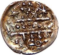 Hungary coin 1 Denar - Béla III (1172 - 1196) reverse reverse of 1 Denar - Béla III (1172 - 1196) coin with EH# 101 from Hungary.