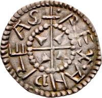 Hungary coin 1 Denar - András I obverse obverse of 1 Denar - András I coin with EH# 4 from Hungary. Inscription: REX ANDREAS