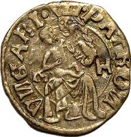 Hungary coin 1 Denar - Wladislas II (1498 - 1503) reverse reverse of 1 Denar - Wladislas II (1498 - 1503) coin with EH# 640 from Hungary. Inscription: PATRON.VNGARIE K H
