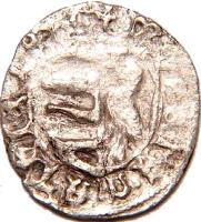 obverse of 1 Denar - Matthias Corvinus (1463) coin with EH# 556 from Hungary. Inscription: MONETA.MAThIE.D.EI.G +