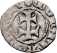 obverse of 1 Denar - Maria (1384) coin with EH# 443 from Hungary. Inscription: MONETA · MARIE · R · V+