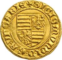 obverse of 1 Forint - Sigismund of Luxemburg (1387 - 1401) coin with EH# 445 from Hungary. Inscription: SIGISMVNDI.D.G.R.VNGARIE+