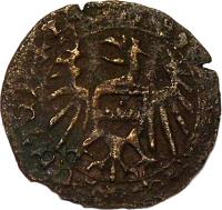 reverse of 1 Denar - Ladislaus V (1442 - 1444) coin with EH# 501 from Hungary. Inscription: REGIS.VNGARIE.ET.CETERA