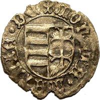 Hungary coin 1 Denar - Matthias Corvinus (1461) obverse obverse of 1 Denar - Matthias Corvinus (1461) coin with EH# 554 from Hungary. Inscription: MONETA MATHIADE