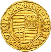 obverse of 1 Forint - Ladislaus V (1455) coin with EH# 519 from Hungary. Inscription: + LADISLAVS.D.G.R.VNGARIE