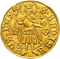 Hungary coin 1 Forint - Ladislaus V (1455) reverse reverse of 1 Forint - Ladislaus V (1455) coin with EH# 519 from Hungary. Inscription: S.LADISLAVS.REX h G