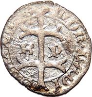 Hungary coin 1 Denar - Ladislaus V (1455) obverse obverse of 1 Denar - Ladislaus V (1455) coin with EH# 523 from Hungary. Inscription: MON.LADISLAI.DEI.G