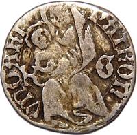 Hungary coin 1 Denar - Matthias Corvinus (1471 - 1481) reverse reverse of 1 Denar - Matthias Corvinus (1471 - 1481) coin with EH# 564 from Hungary. Inscription: PATRONA VNGARIE