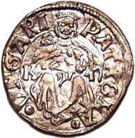 Hungary coin 1 Denar - Wladislas II (1498 - 1503) reverse reverse of 1 Denar - Wladislas II (1498 - 1503) coin with EH# 641 from Hungary. Inscription: PATRON VNGARIE.