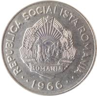 Romania coin 1 Leu (1966) obverse obverse of 1 Leu (1966) coin with KM# 95 from Romania. Inscription: ROMANIA · · REPUBLICA SOCIALISTA ROMANIA · · 1966