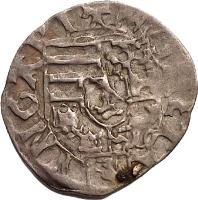 obverse of 1 Denar - Matthias Corvinus (1485 - 1490) coin with EH# 569 from Hungary. Inscription: + MONETA VNGARIE