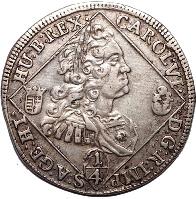 Hungary coin 1/4 Thaler - Karl III (1727 - 1740) obverse obverse of 1/4 Thaler - Karl III (1727 - 1740) coin with KM# 305 from Hungary. Inscription: CAROL.VI.D:G:R:IMP.S:A:GE:HI:HU:B:REX.