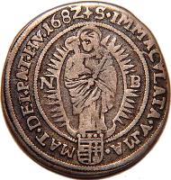 Hungary coin 15 Krajczár - Leopold I (1674 - 1695) reverse reverse of 15 Krajczár - Leopold I (1674 - 1695) coin with KM# 191 from Hungary. Inscription: S.IMMACVLATA.V.MAR.MAT.DEI.PAT.HVN. 1678