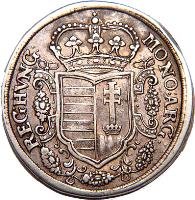 Hungary coin 1/2 Thaler - Francis II Rákóczi (1704 - 1707) obverse obverse of 1/2 Thaler - Francis II Rákóczi (1704 - 1707) coin with KM# 265 from Hungary. Inscription: MO:NO:ARG: REG:HVNG: 1705