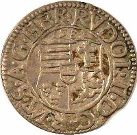 obverse of 1 Denar - Rudolf (1581 - 1582) coin with EH# 814 from Hungary. Inscription: RVDOL.II.D.G.R.MP.S.A.G.H.B.R.