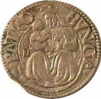 Hungary coin 1 Denar - Rudolf (1581 - 1582) reverse reverse of 1 Denar - Rudolf (1581 - 1582) coin with EH# 814 from Hungary. Inscription: PATRO HVNGA N B