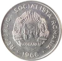 Romania coin 15 Bani (1966) obverse obverse of 15 Bani (1966) coin with KM# 93 from Romania. Inscription: REPUBLICA SOCIALISTA ROMANIA · 1966 ·