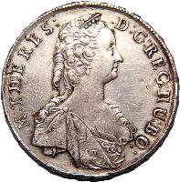 Hungary coin 1 Thaler - Maria Theresa (1743 - 1744) obverse obverse of 1 Thaler - Maria Theresa (1743 - 1744) coin with KM# 333 from Hungary. Inscription: M.THERES:D:G:REG:HU:BO