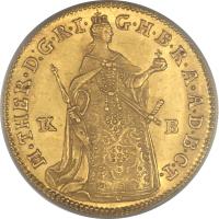 Hungary coin 1 Dukát - Maria Theresa (1741 - 1765) obverse obverse of 1 Dukát - Maria Theresa (1741 - 1765) coin with KM# 329 from Hungary.